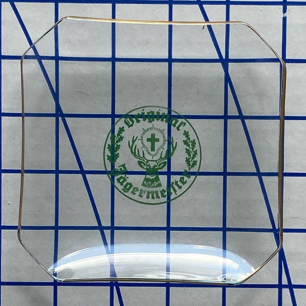 Vintage Original Jagermeister Advertising Glass Dish w/ Gold Trim
